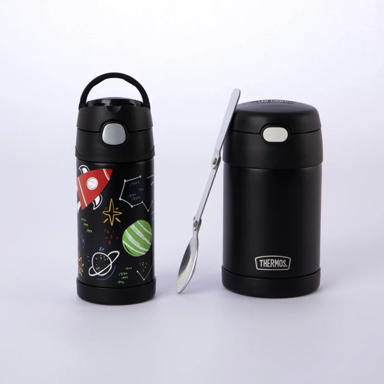 Combo Contenedor de Comida Negro 470ml + Botella 355ml Thermos Space